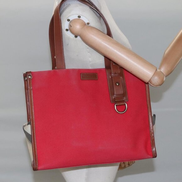 BURBERRY Tote Bag Canvas Red Auth ti2657 - Picture 3 of 13